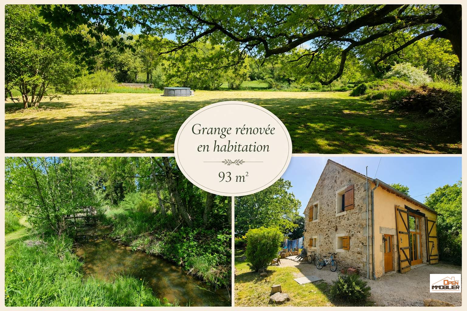 Grange réhabilitée sur 9 518 m² de terrain traversé par un ruisseau !